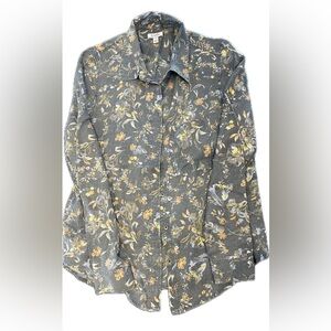 Susina Gray Floral Lightweight Button Down Size S
